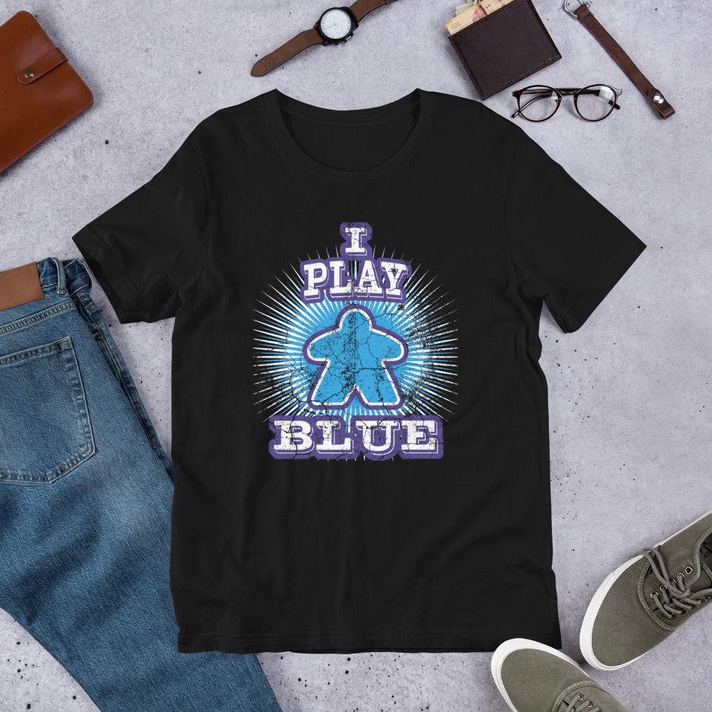 I Play Blue - Board Game T-Shirt - Shiny Happy Meeple